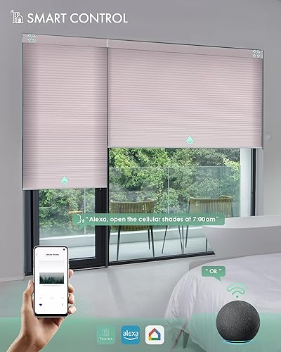 Miniatura 57 de Yoolax Persianas celulares motorizadas compatibles con Alexa, persianas motorizadas opacas inteligentes de panal para ventanas, persianas Color gris