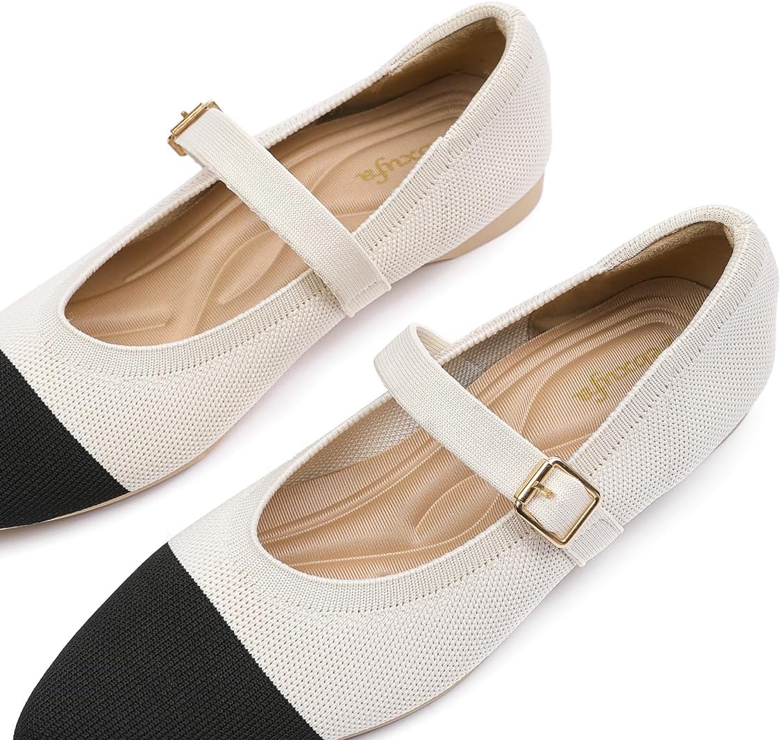 Women's Pointed Toe Knit Mary Jane Ballet Flats for Office Casual Wear Stretchy Dressy Slip-On Shoes with Arch Support - Image 6