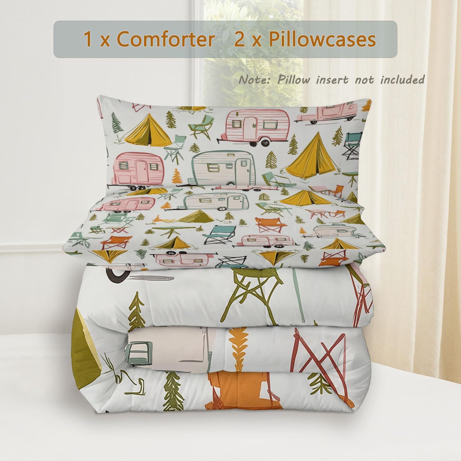 Mehrfarbig Bettdecke 4 Jahreszeiten, Bedruckt Bettdecken Niedlich Exquisit Wohnmobil Bettdecke ohne Bezug Warme & Weiche Waschbar Ganzjahresdecke 135 x 200 cm mit 2 Kissenbezug 80x80
