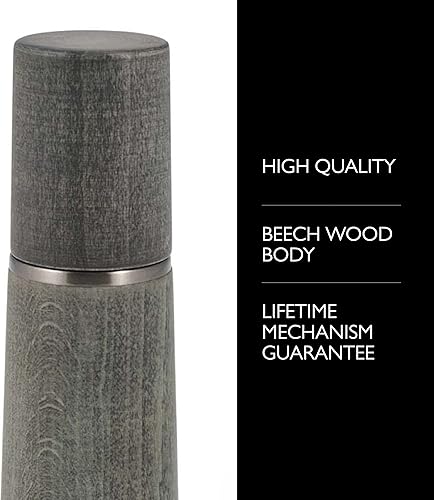 Miniatura 2 de Cole & Mason Marlow - Molinillo de sal de madera gris rústico, molinillo de sal equilibrado, herramientas de especias recargables, ajustes de