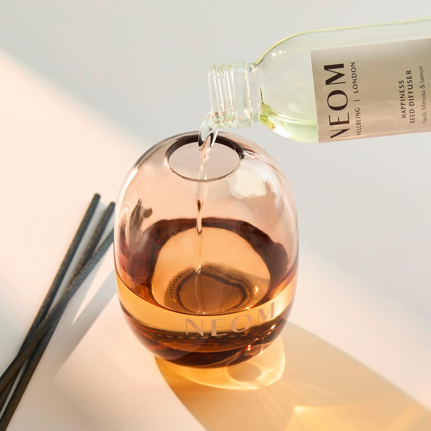 NEOM Happiness Reed Diffuser, 100ml | Neroli, Mimosa & Lemon I Lasts 12 Weeks I Pure Essential Oils I 100% Natural I Refillable & Reusable