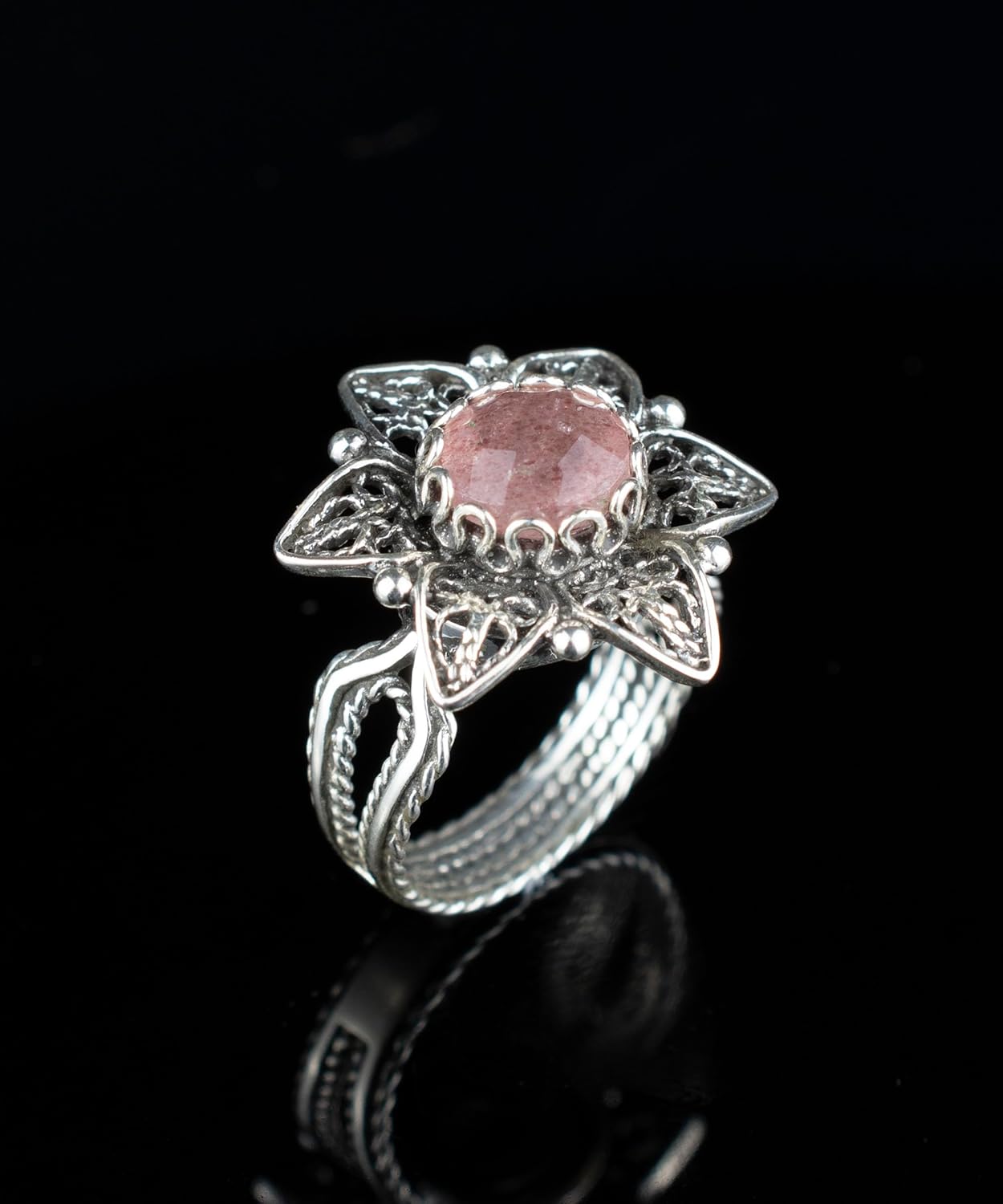Filigranist 925 Sterling Silver Filigree Art Daisy Flower Motif Woman Cocktail Statement Ring, Gift Boxed