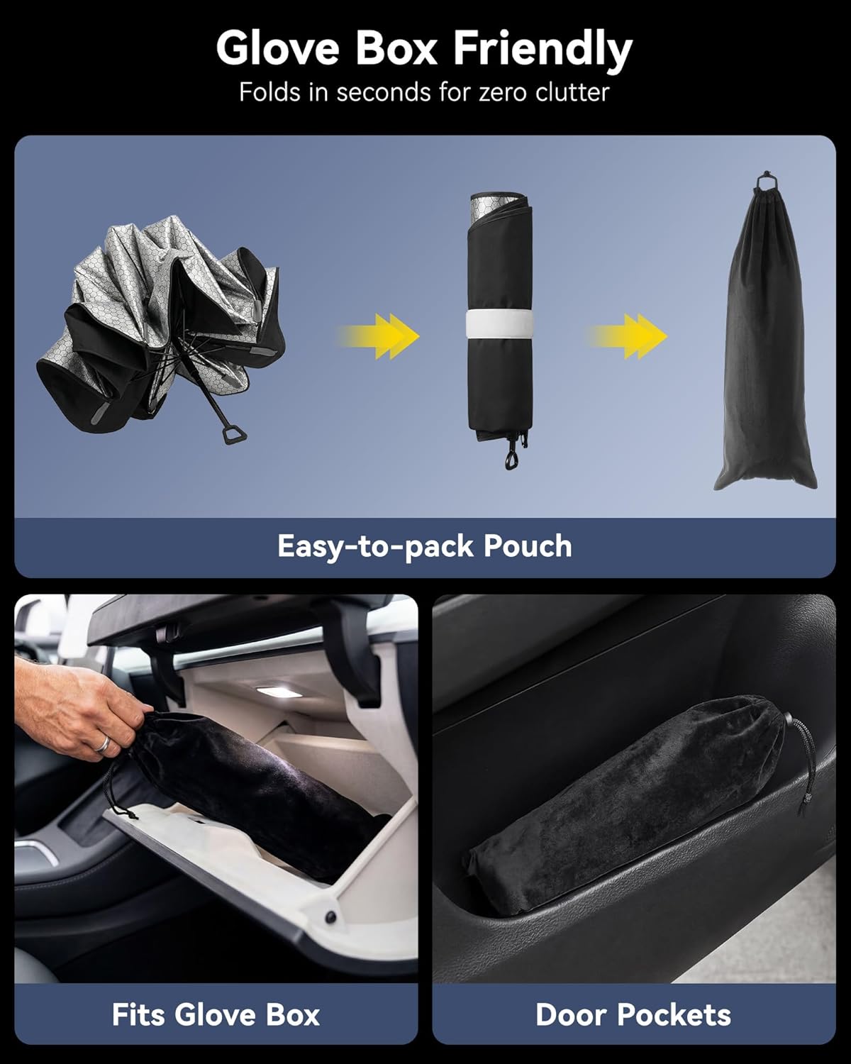 3W Windshield Sun Shade Umbrella, Medium 57.1" x 31.9" – Graphene Coating Heat Shield, Spring Structure Edge – Protect Car Interior from Sun Rays & Heat Damage, Block UV Rays, Keep Cool