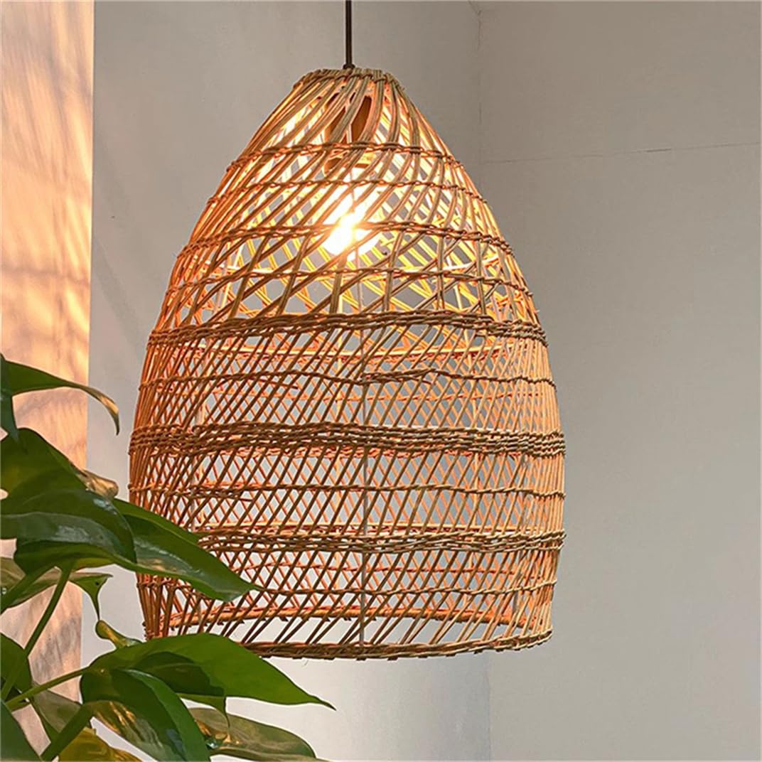 LYMSXAZOU H21.6in Farmhouse Hand-Woven Rattan Chandelier Dining Table Adjustable Lampshade Coastal Wicker Lighting Fixtures Hanging Lamp for Kitchen Island Room Entryway Hallway