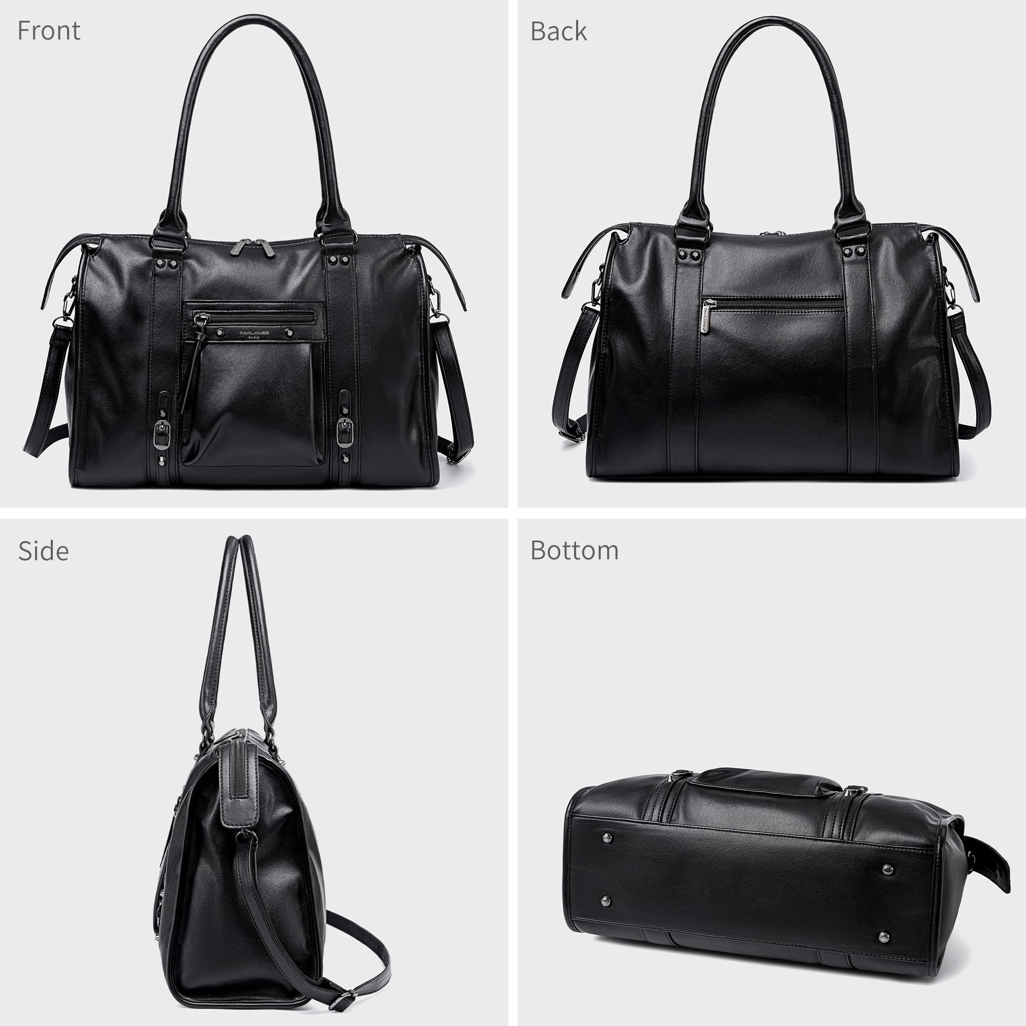 David Jones – Bolso grande para mujer – Bolso de mano para hombro, bandolera de piel sintética – Bolso curso de escuela secundaria de trabajo, talla A4 – Ciudad vintage de moda elegante