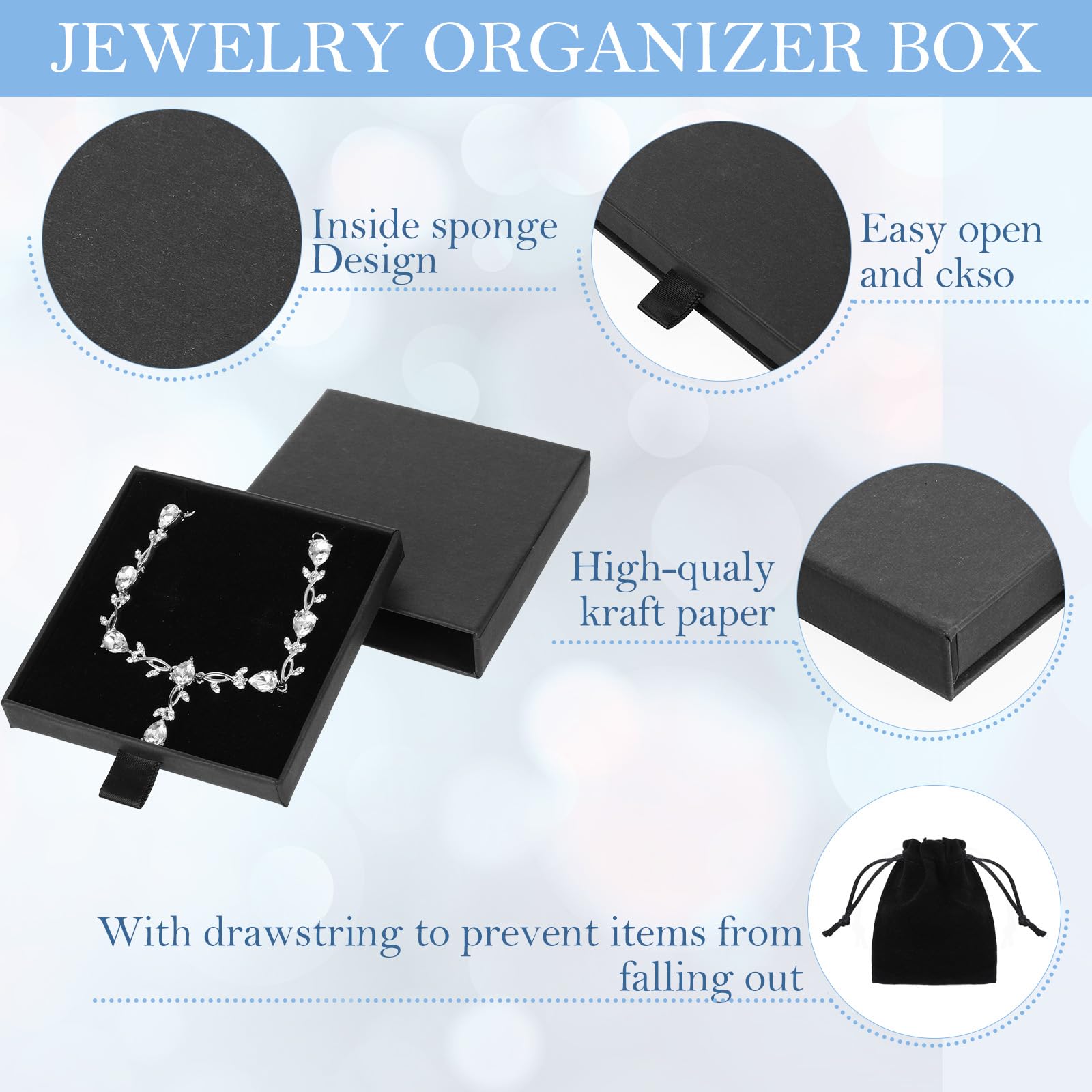 Piriuuo Lot De 2 Boîtes Cadeaux Bijoux 8x8x1.7cm - Rose, Carton, Extensible - Pour Colliers, Bracelets