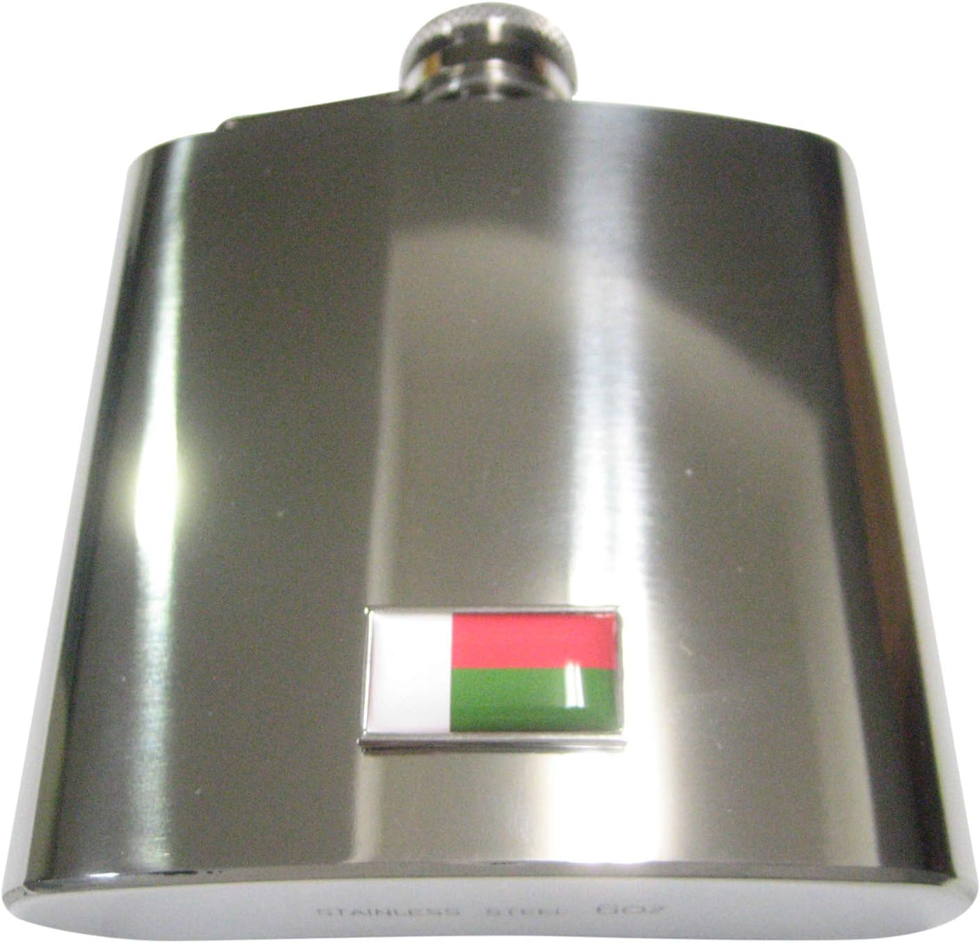 Kiola Designs Thin Bordered Republic of Madagascar Flag 6 Oz. Stainless Steel Flask
