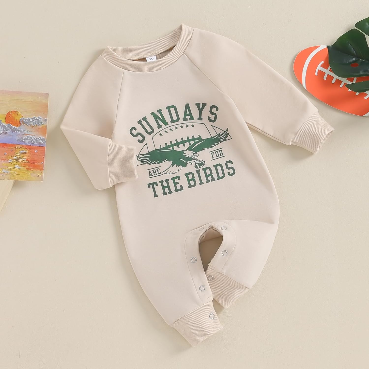 Honganda Newborn Infant Baby Boy Girl Football Jumpsuit Sundays are for The Birds Football Onesie Fall One Piece Outfit - Image 2