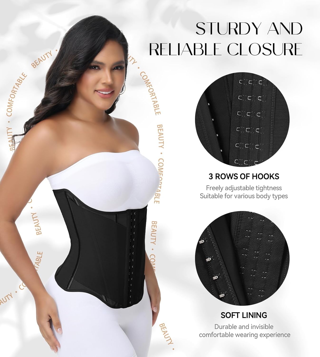 SHAPSHE Waist Trainer For Women Tummy Control Corset Waist Cincher Shapewear Workout Faja Body Shaper With Hooks Black