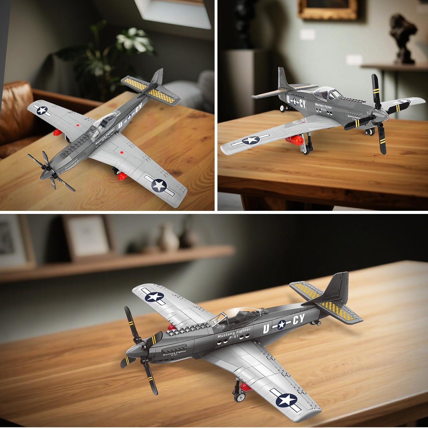 P51 Mustang Fighter Jet Building Set- Compatible with Lego Military Plane, Military Army Airplane Adults as Gifts