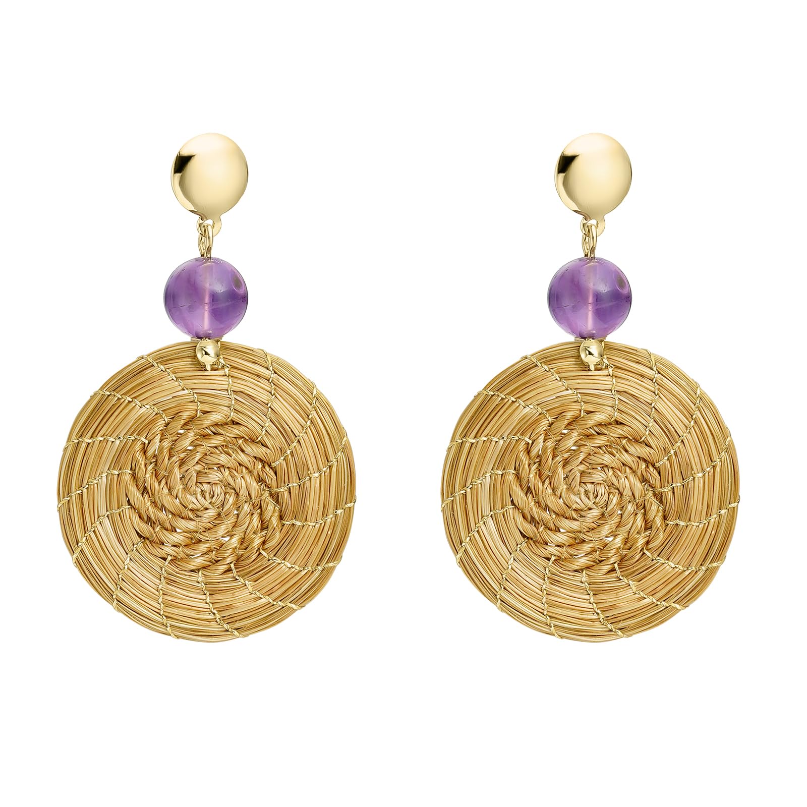VERA NAVARRO - Geflochtene Mandala-Ohrringe in Pflanzlichem Gold - Ø 30 mm - Goldene Creolen - 100% Natürliche Handarbeit