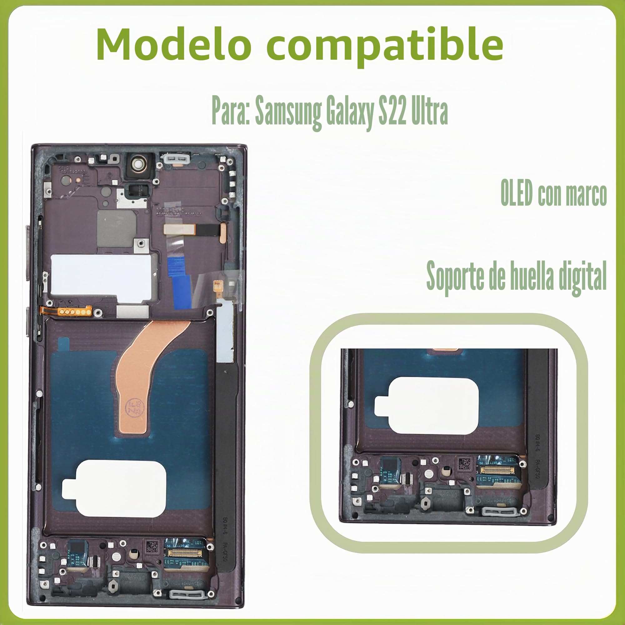 Pantalla OLED para Samsung Galaxy S22 Ultra [con marco] [con huellas dactilares] [6,8 pulgadas] Pantalla LCD táctil digitalizador con juego de herramientas