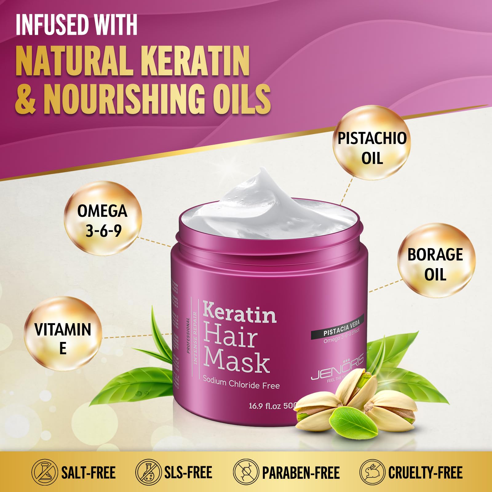 Jenoris Keratin Haarmaske - 500 ml, 1er Pack (1 x 500 ml)