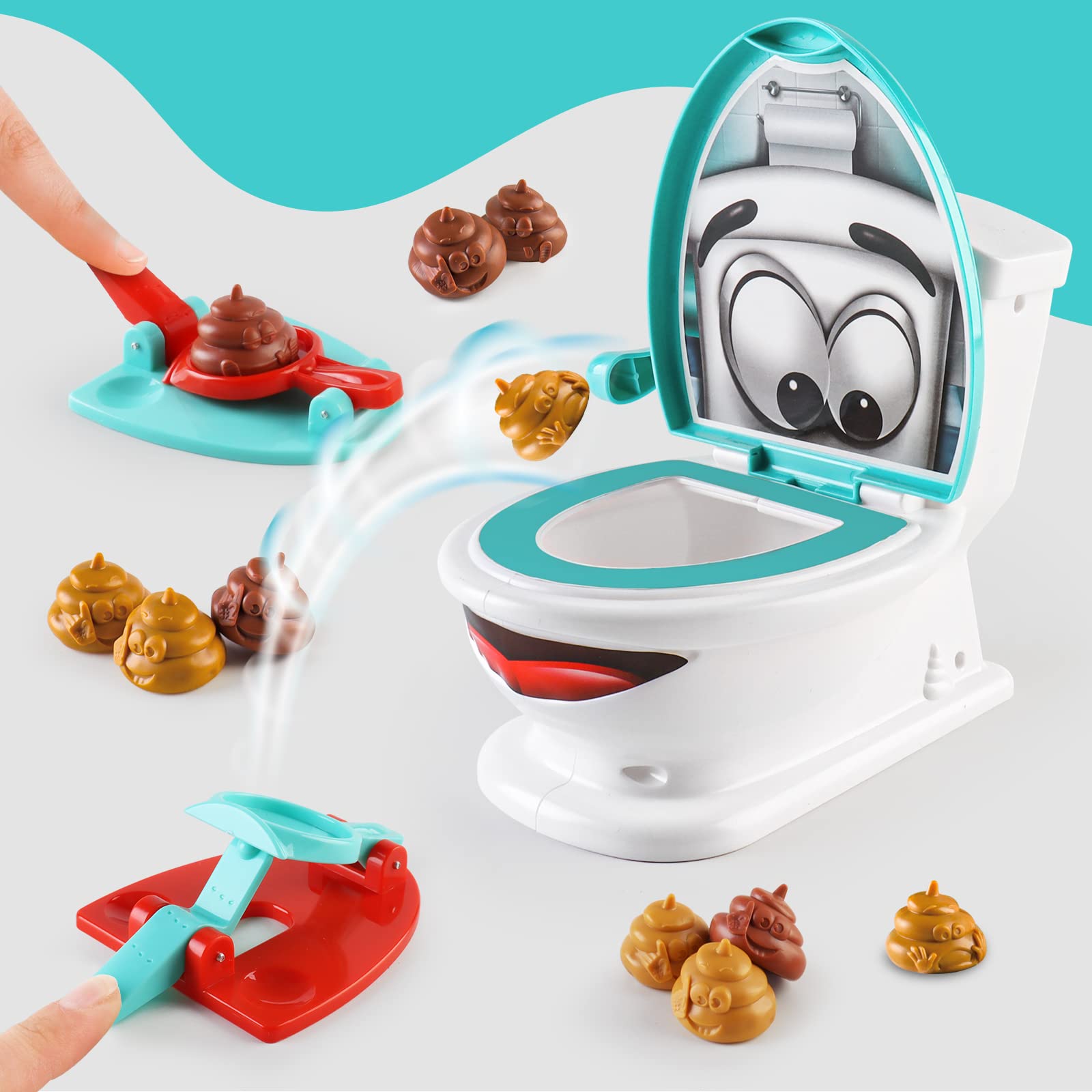 deAO Shoot The Poop Family zabawka, zawiera 12 kulek, 2 wyrzutnie i naklejkę, mini gumowa zabawka do slingshotu, kreatywna gra imprezowa