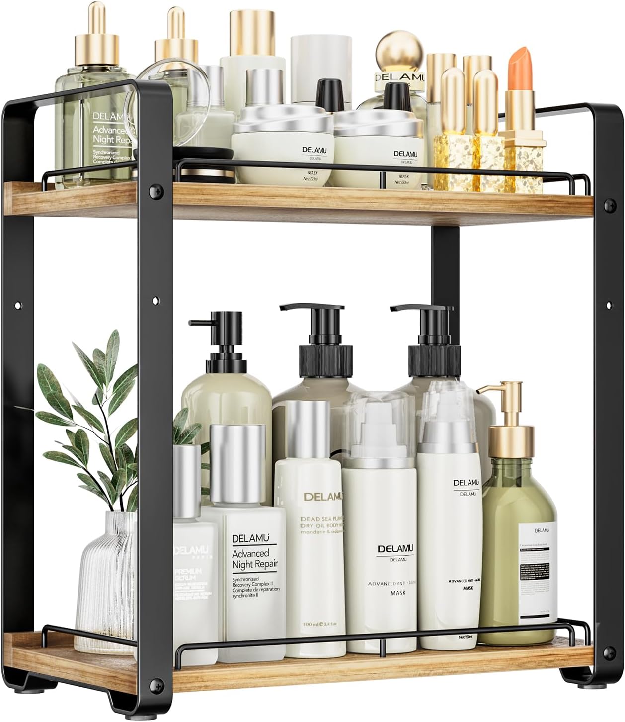 Delamu 2-Tier Bathroom Counter Organizer, Wood Vanity Organizer Countertop for Skincare & Makeup, Multi-Purpose Vanity Bathroom Shelf for Coffee Station Kitchen Storage and Organization Delamu 2-Tier Bathroom Counter Organizer, Wood Vanity Organizer Countertop for Skincare & Makeup, Multi-Purpose Vanity Bathroom Shelf for Coffee Station Kitchen Storage and Organization