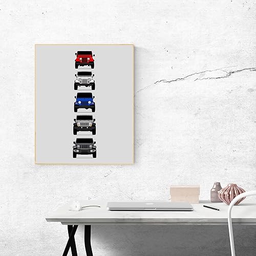 Miniatura 4 de Handmade Poster compatible with Jeep Wrangler Generations and Print of CJ, YJ, TJ, JK, JL - American, 17x22" Metallic Print (Unframed) - Gift for 2.