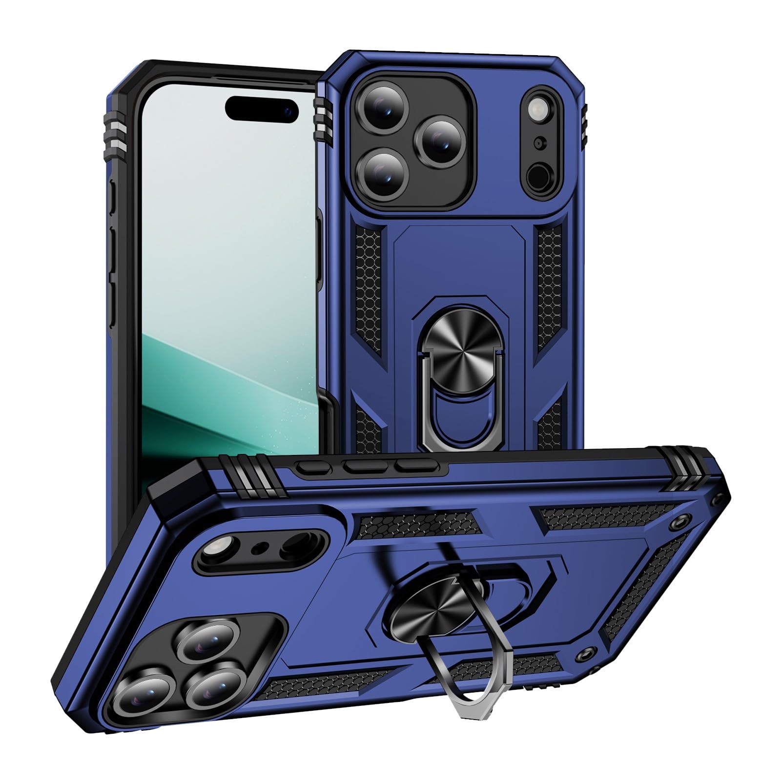 Coque iPhone 17 Air silicone bleu antichoc double couche rigide avec béquille - 6