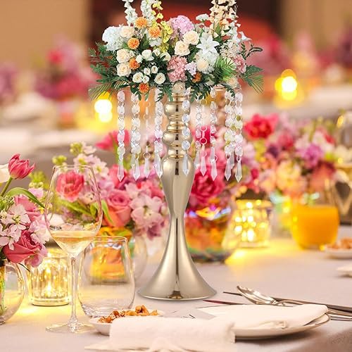 Miniatura 2 de VINCIGANT 8 centros de mesa de fiesta para mesas, soportes de flores de metal con cuentas de cristal, centros de mesa de boda para mesa, jarrones de