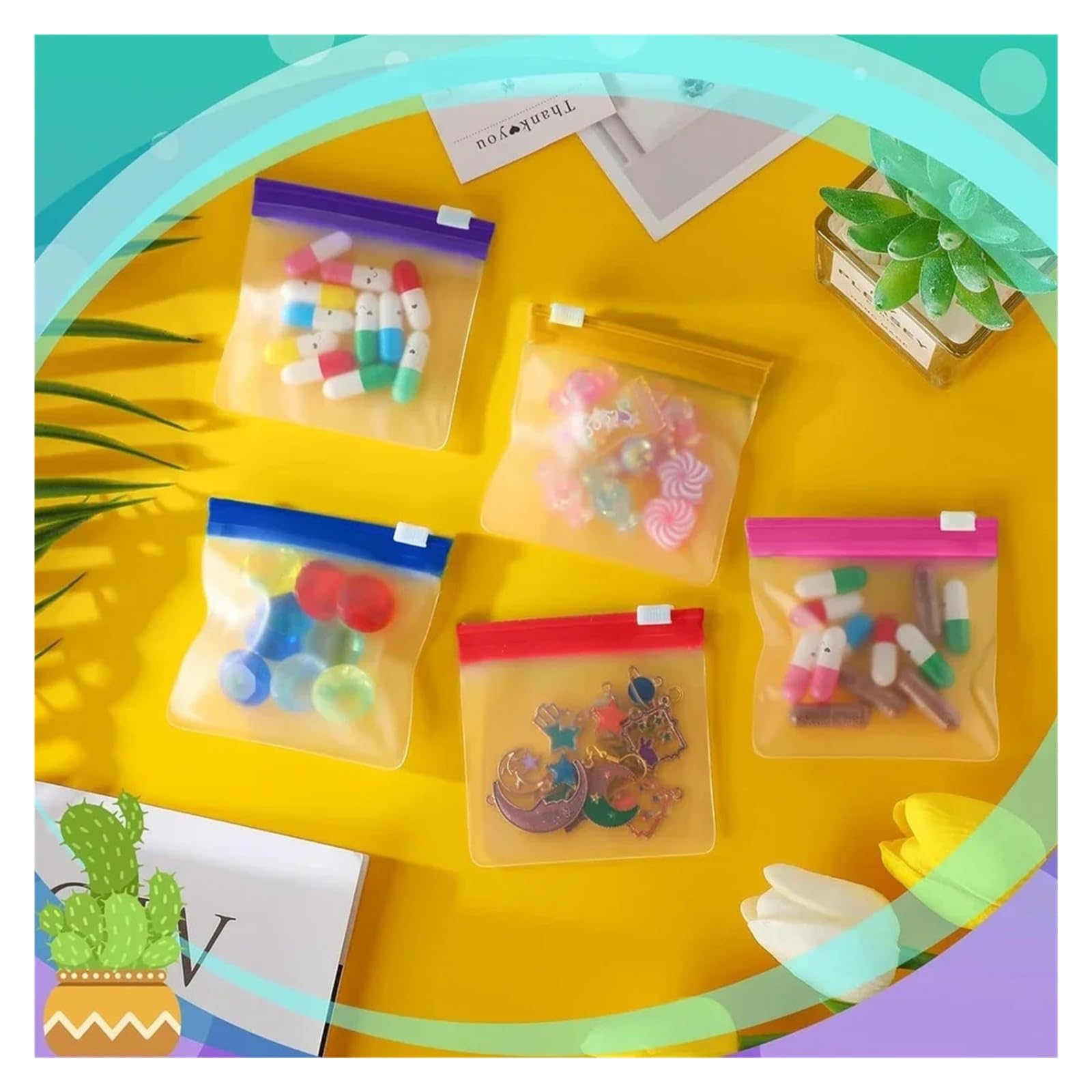 7/28 szt. Zippered Pill Pouch Set, wielokrotnego użytku, kolorowe torby podróżne z zamkiem błyskawicznym na witaminy, małe przedmioty (1)