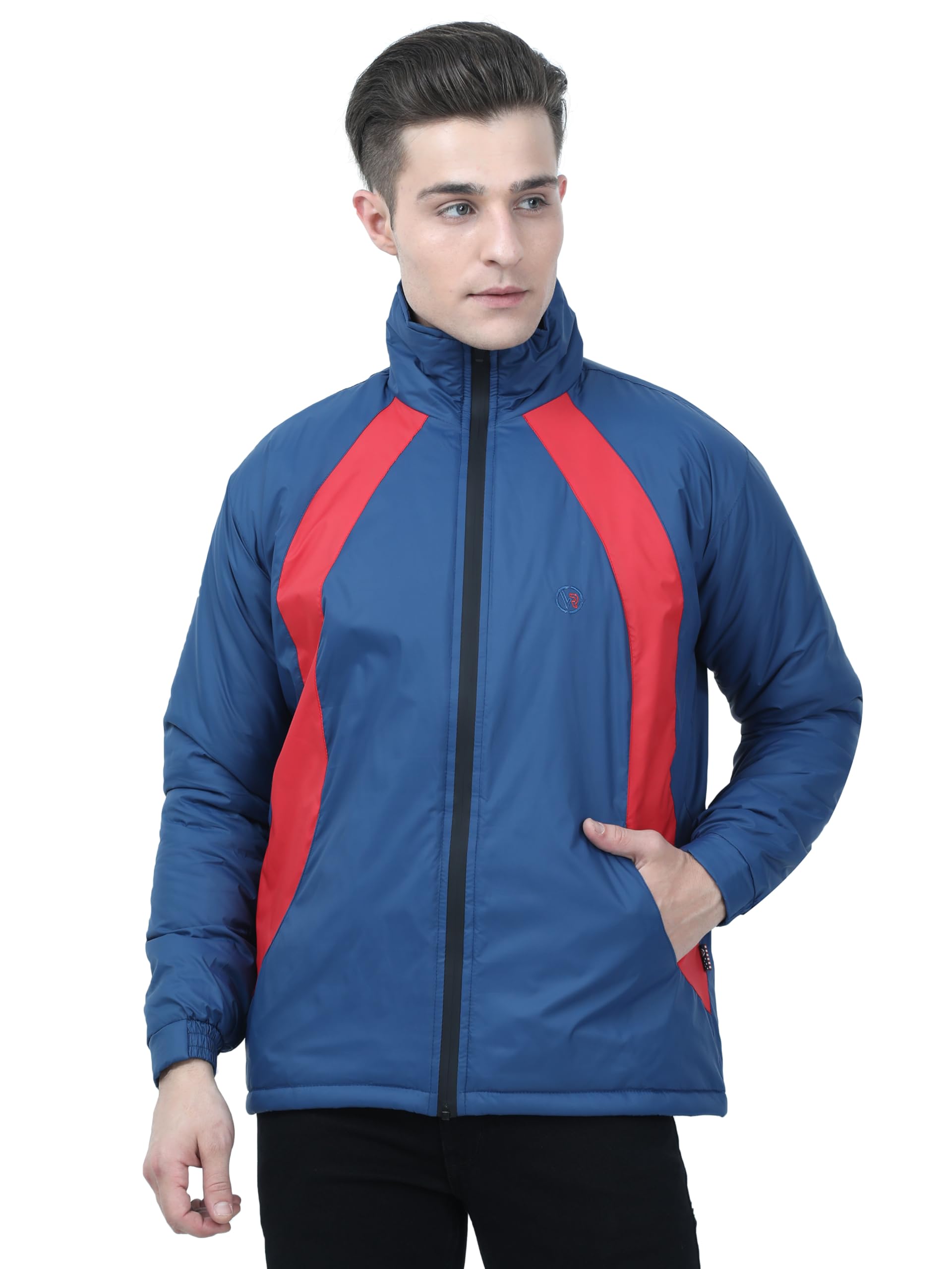 men vrojass jackets for men stylish latest puffer winter jacket for men standard length jacket man full sleeves bomber jackets for man blue with red solid jacket