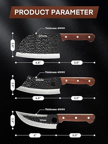 Miniatura 2 de D.Perlla Juego de cuchillos de carnicero de 3 piezas para cortar carne, juegos de cuchillos de chef serbio y cuchillo vikingo con mango de madera,
