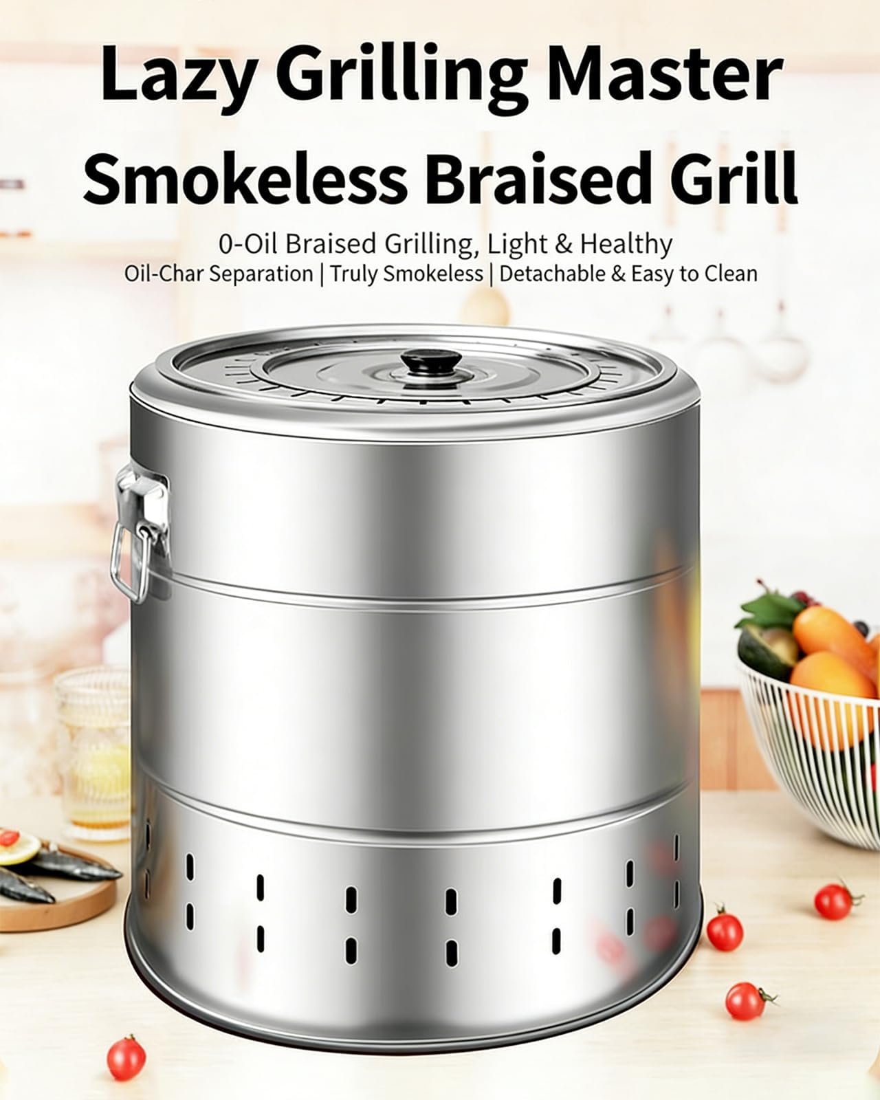 Kebab grill ze stali nierdzewnej, dwuwarstwowy grill bezdymny z 28 szpikulcami, do pieczenia 360°, idealny na piknik, kemping, podróż, duży rozmiar bez użycia węgla
