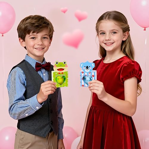 Miniatura 7 de 24 paquetes de regalo para el día de San Valentín con mini juguetes de animales de peluche, tarjetas de San Valentín para la escuela de los niños,