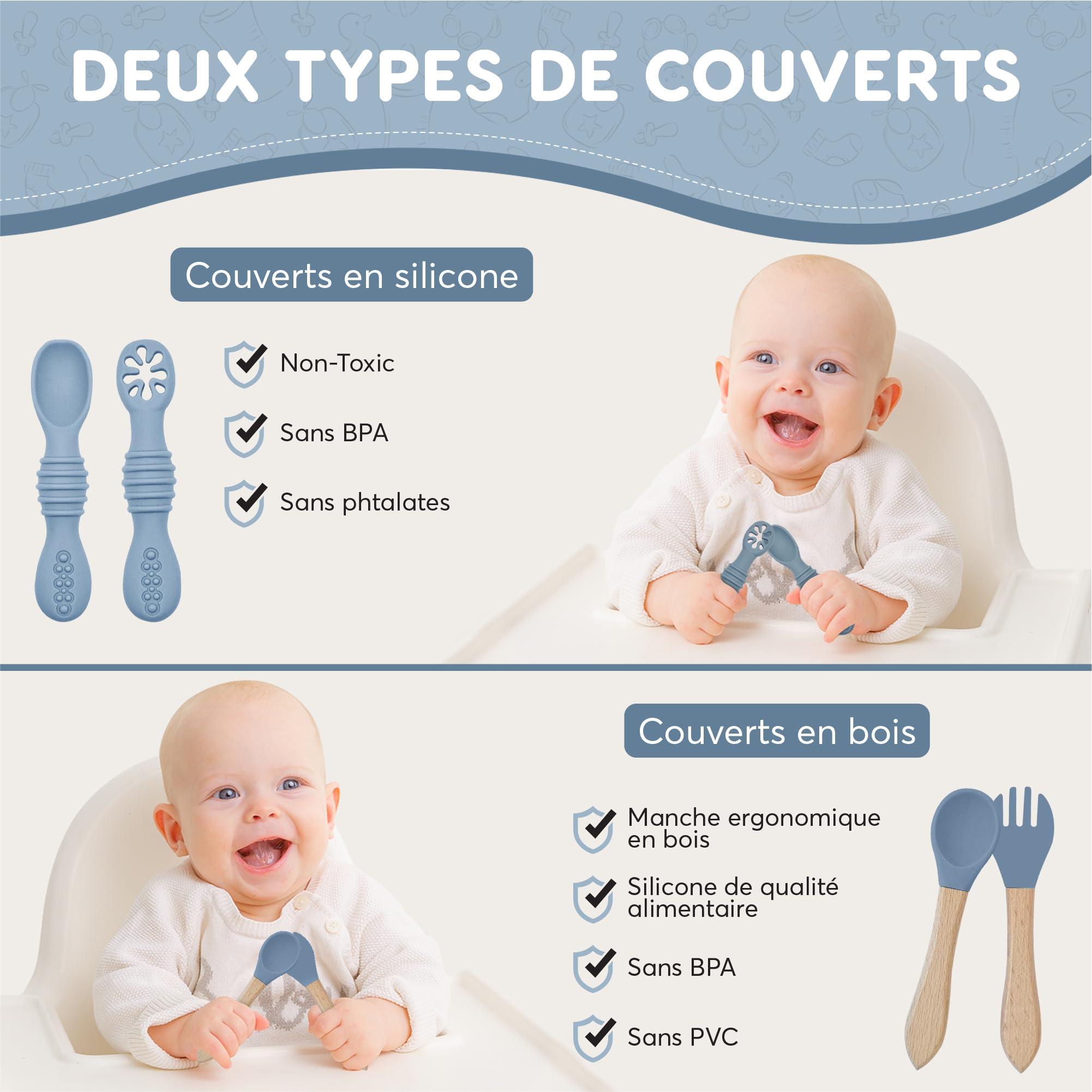 Set Repas Bébé 10 Pièces, Assiette Ventouse, Bol Cuillère, Bavoir Silicone, Couverts Vaisselle pour Sevrage Enfant