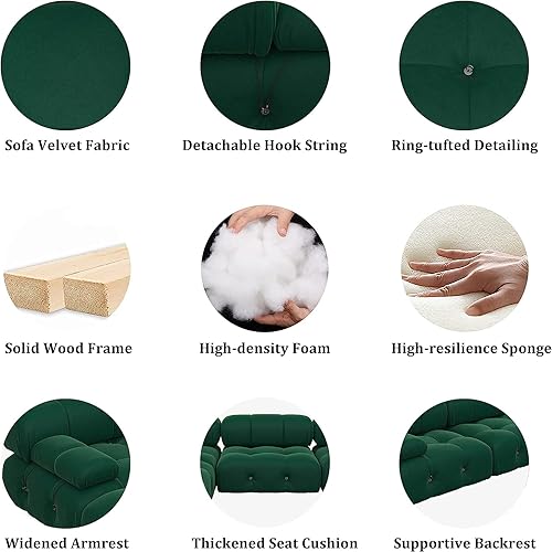 Miniatura 9 de JACH Sofá Seccional Modular Convertible de 104", Sofás Seccionales de Terciopelo Minimalistas de Mediados de Siglo, Sofá Seccional Ancho Moderno de