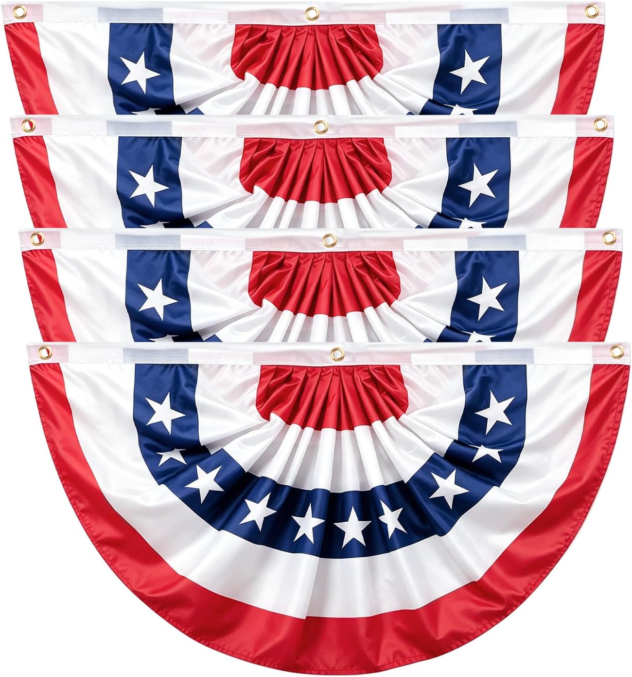 4th of July Outdoor Decorations, 4 Pack 3x6 ft American Pleated Fan Flag for USA 250th Anniversary Red White Blue Patriotic Bunting for Independence Day Decor