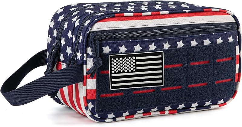 Necessaire de viagem QT&QY retangular tática com zíper, divisórias e alças MOLLE, 1 unidade, Star-Spangled