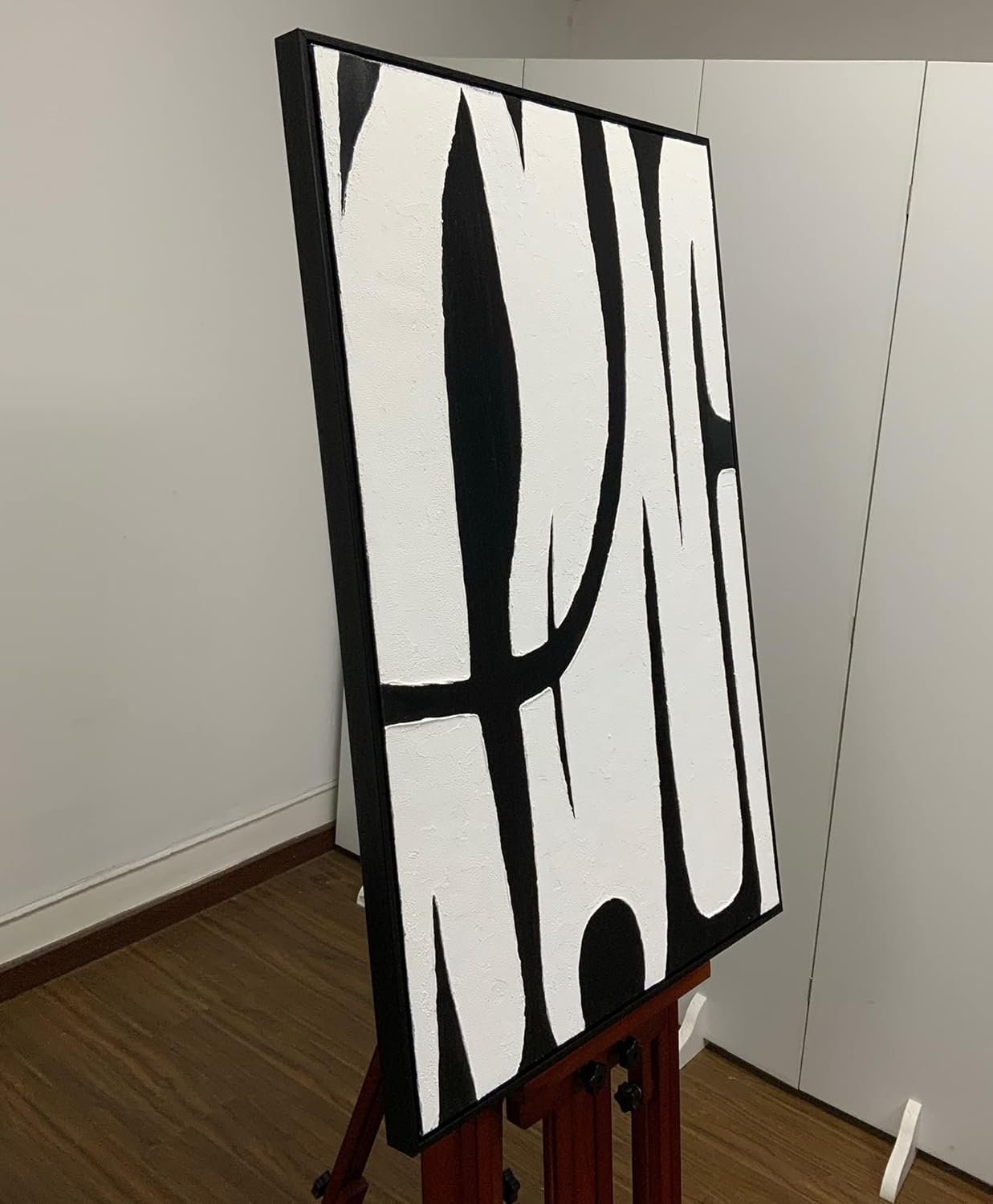 Boieesen Art,24x36Inch Abstract Hand-Painted Black White Oil Painting Modern Minimalism Artwork Vertical Textured Wall Art Oil Hand Painting with Black Polystyrene Frame