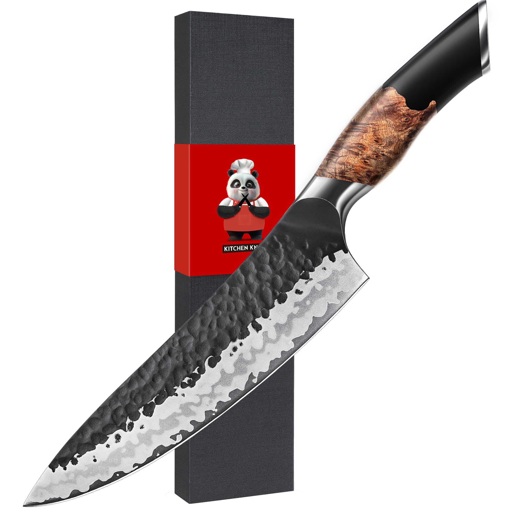 SHAN ZU Handgeschmiedetes Japanisches Messer Küchenmesser 20cm, 7 Schichten Hochwertigem Carbon Stahl Scharf Kochmesser Profi Messer Gyuto Allzweckmesser Fleischmesser mit Ahornholzgriff