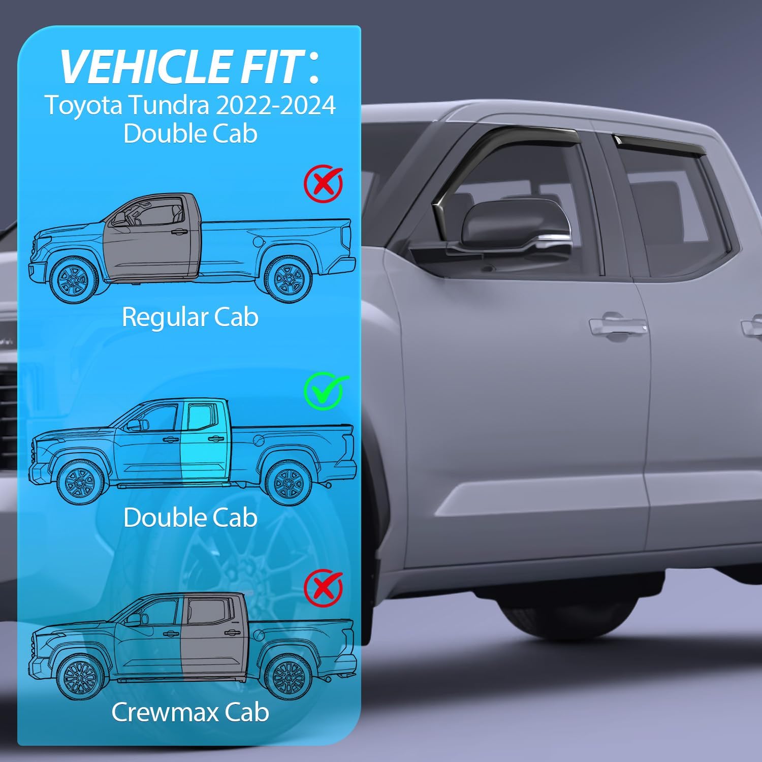 Nilight Side Window Deflectors for Toyota Tundra 2022 2023 2024 2025 2026 Double Cab Window Visors Rain Guards, Vent Shade for Fresh Air, Rain & Snow Protection, Wind Noise Reduction-4PCS