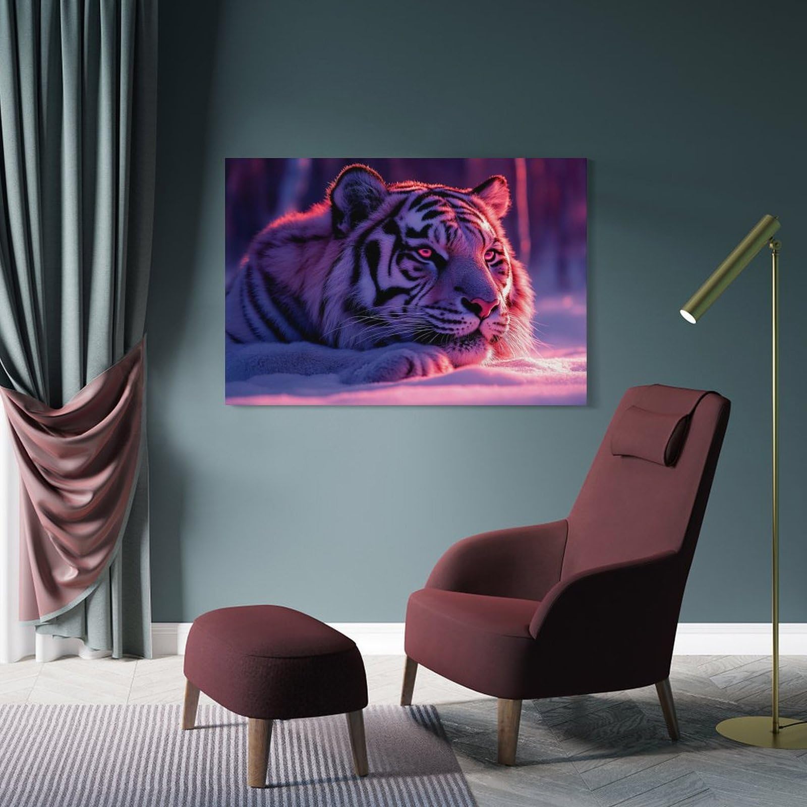 Junmoney Room Decor Wall Art White Tiger in Pink And Blue, 16x24inch(40x60cm), for Flats, Guest Rooms Or Compact Rooms, Wall Decor with Flexible Room Appeal