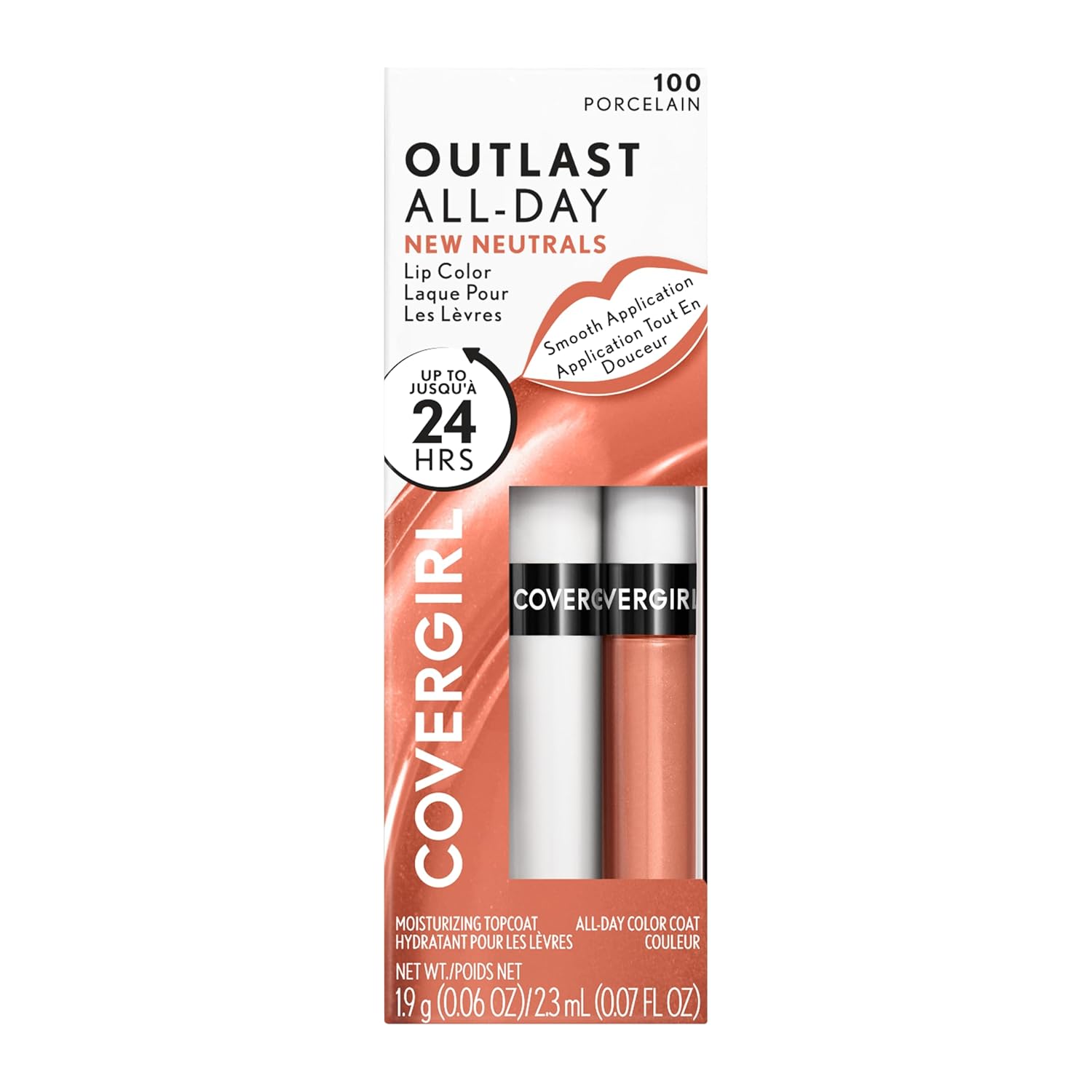 COVERGIRL Outlast All-Day Lip Color with Moisturizing Topcoat, New Neutrals Shade Collection, Porcelain, Pack of 1 Porcelain 1 Count (Pack of 1) image 7 of 7 B08L93CDK5