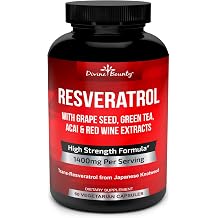 Resveratrol Supplement - 1400mg Extra Strength Formula with Grape Seed Extract and Green Tea Extract - 60 Veggie Capsules