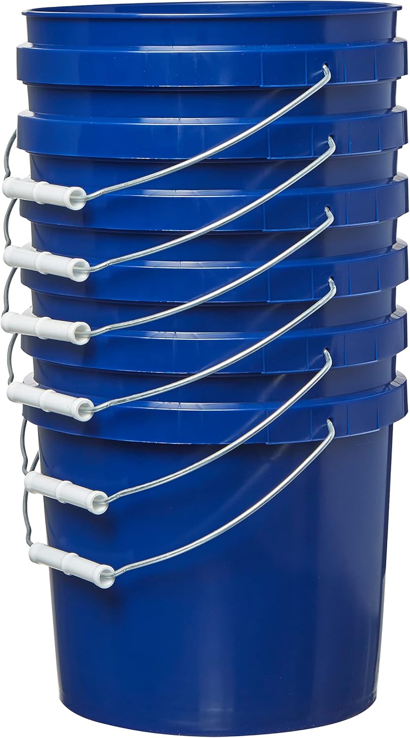 Consolidated Plastics 2 Gallon Food Grade Buckets, BPA Free Container Storage, Durable HDPE Pails, Made in USA (6 Pack, Blue) - NO LIDS