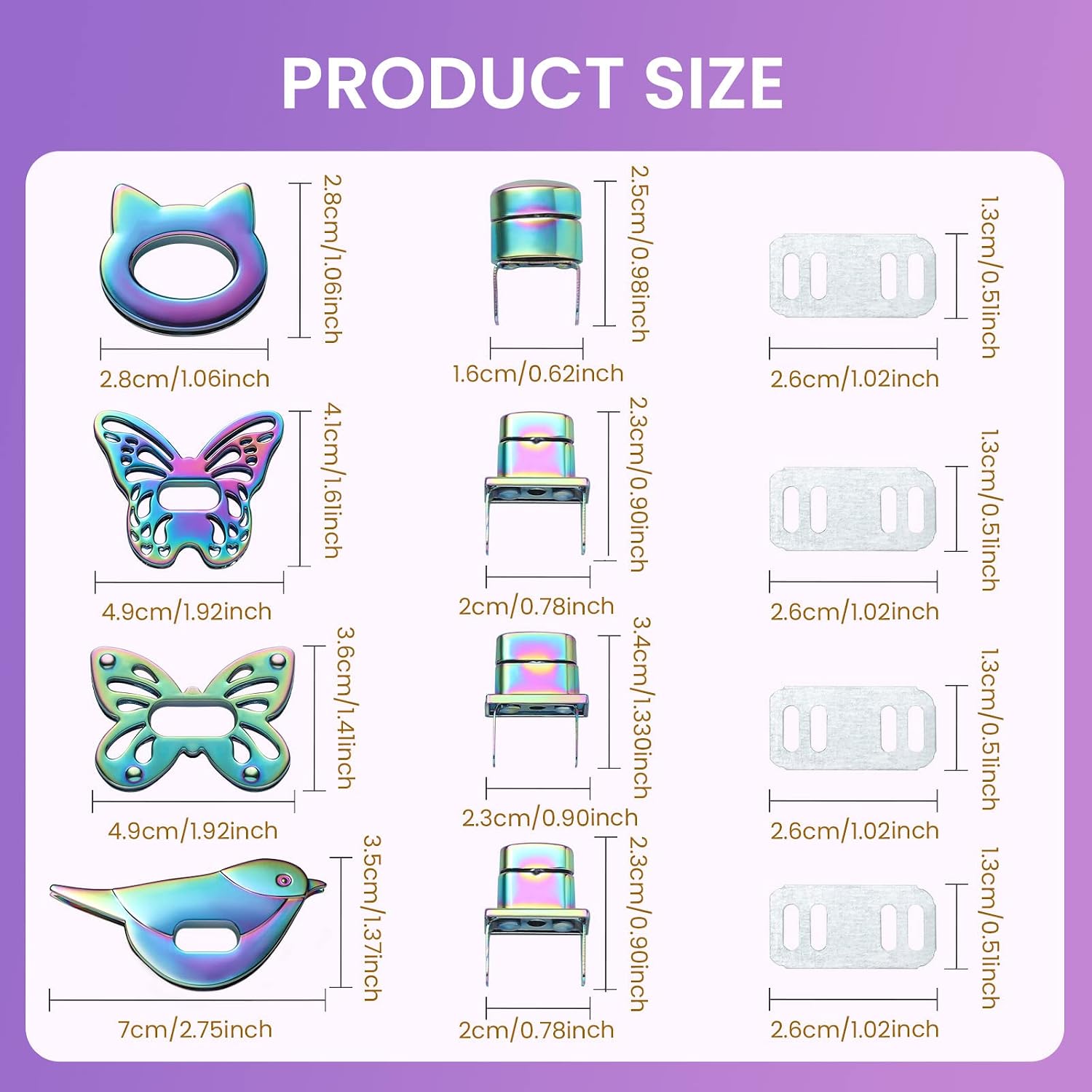 TXIN 4 Pieces Purse Turn Lock Clutches, Butterfly Shape Twist Lock Clasp, Cute Animal Bag Closure Lock, Rainbow Color Metal Hardware Fastener Buckles for DIY Leather Bag Handbag Purse Making, Style 1 image 2