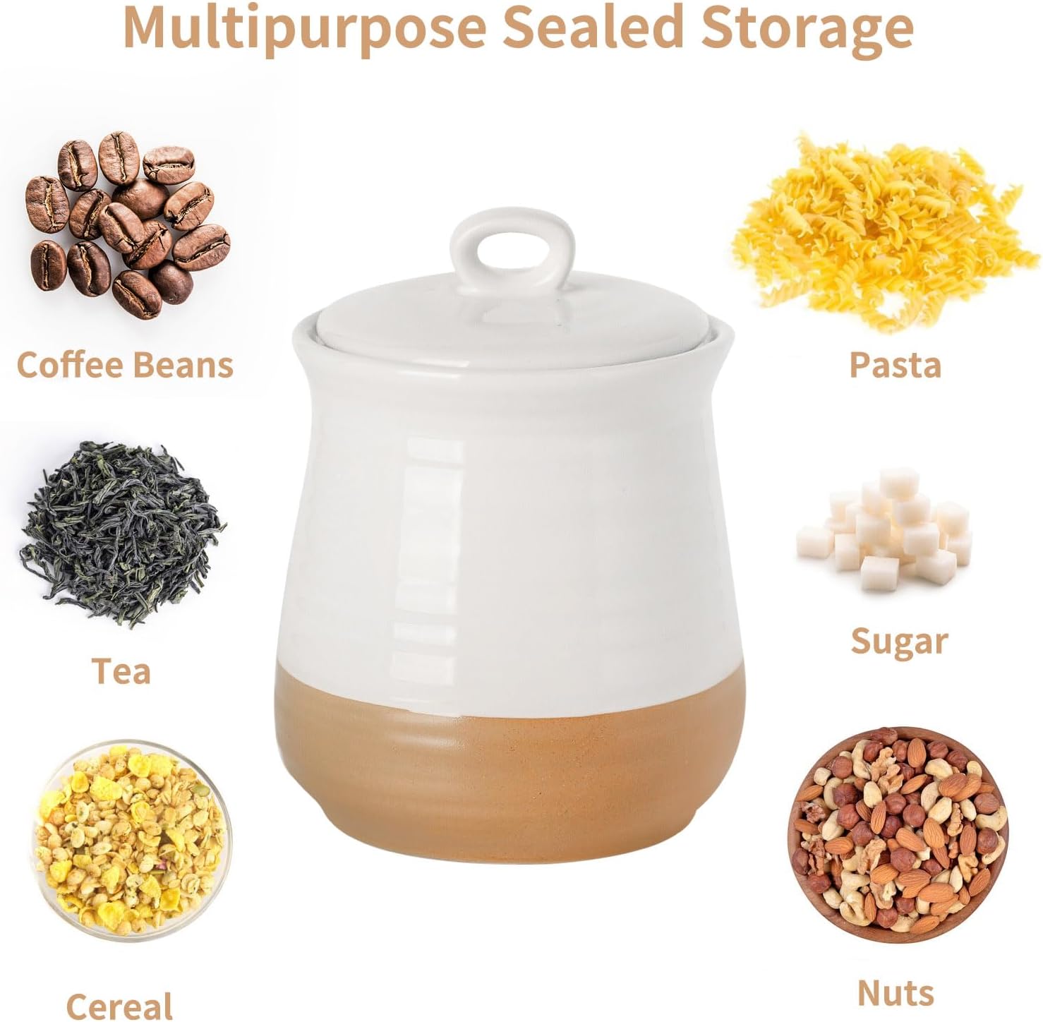 HASENSE Ceramic Food Storage Jar, 35 Oz Porcelain Kitchen Canister with Airtight Lid, Farmhouse Coffee Canister for Counter, Tea Sugar Salt Candy Container, White
