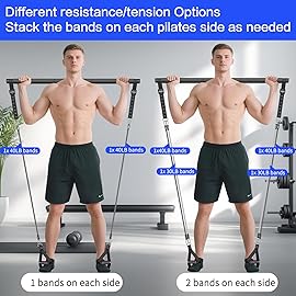 Pilates Bar Kit with Resistance Bands(4 x Bands),3-Section Pilates Flexbands Kit Workout Equipment for Legs,Hip,Waist and Arm,Fitness Equipment for Women & Men Home Gym Yoga Pilates Black