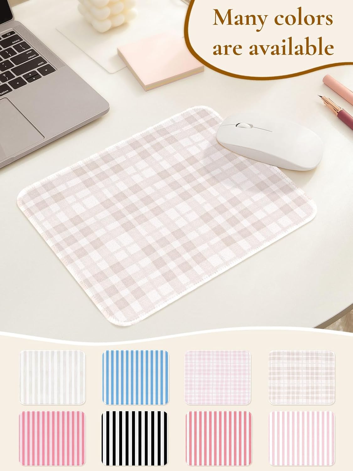 Square Cute Striped Mouse Pad with Stitched Edge, Premium Waterproof Cloth Aesthetic Small Mouse Mat, Non-Slip Rubber Base Simple Funny Mousepad Desk Accessories,Khaki Checkerboard image 5