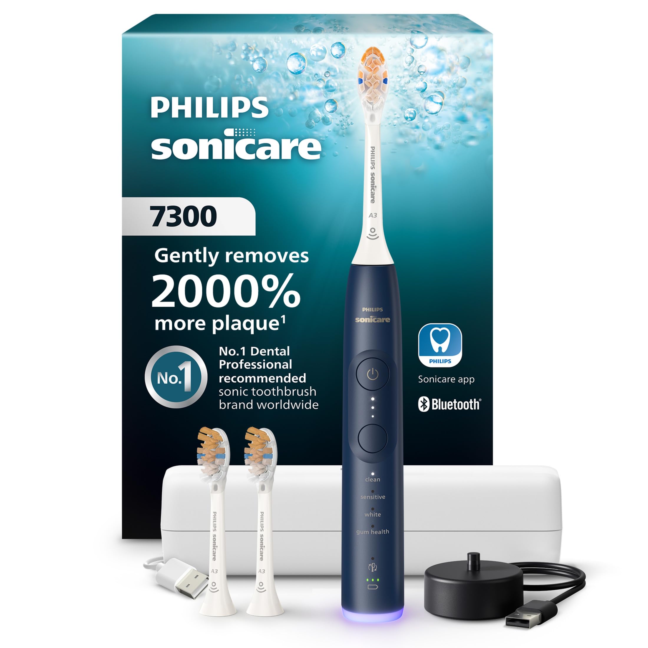 Photo 1 of Philips Sonicare 7300 Series Electric Toothbrush - Next-Generation Sonicare Technology, Pressure Sensor, 12 Brushing Settings, SmarTimer, BrushPacer, 21-Day Runtime, Travel Case, Black, HX7421/07