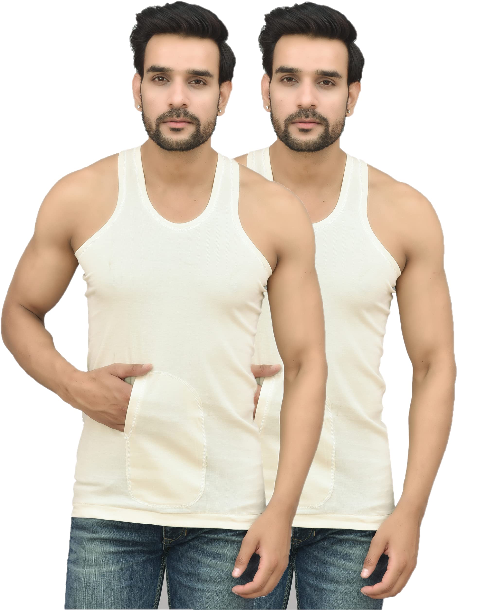 UNDERLOOPMUSTT CREAM/GREY INTERLOCK POCKET VEST for MEN (PACK of 2)