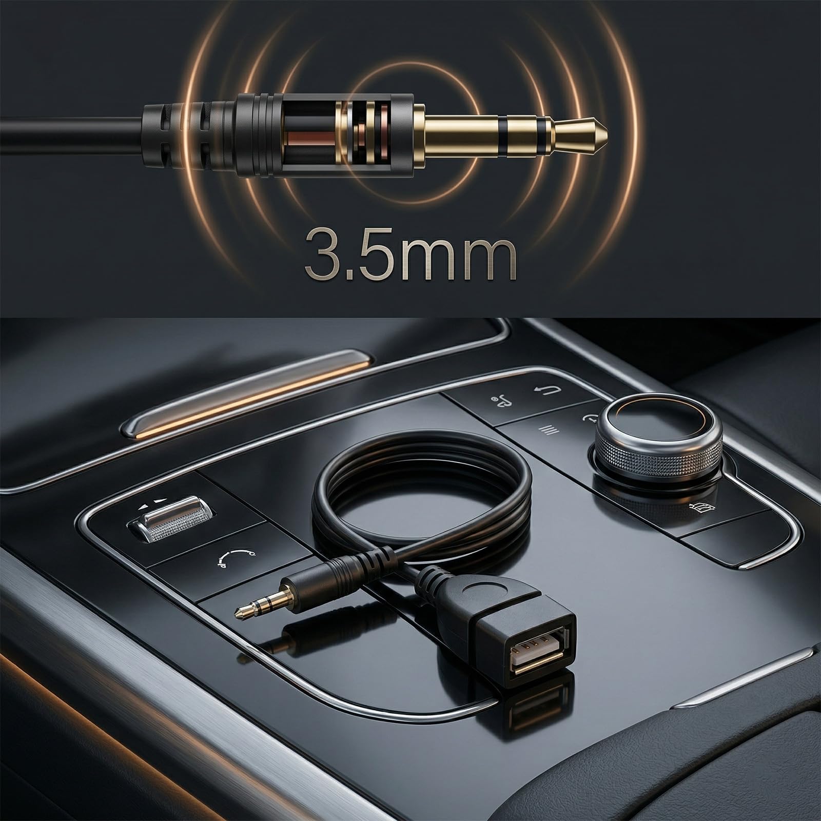 TNSLAND - Set da 2 adattatori USB con jack, adattatori audio AUX da 3,5 mm (da jack a presa USB), OTG plug-and-play per autoradio, impianti audio per auto e lettori CD/DVD – nero