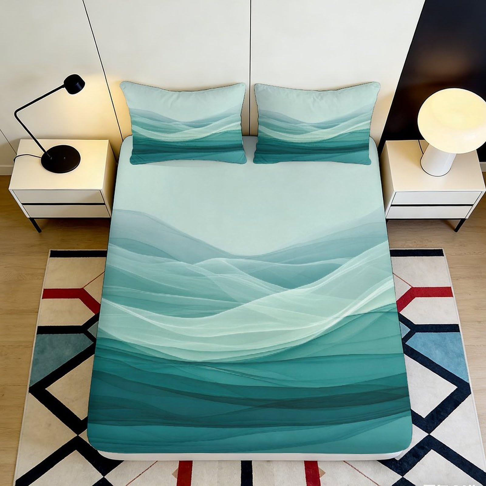 3D Printed Ocean Wave Fitted Sheet Microfiber Soft Breathable Abstract Aqua Mattress Cover for Bedroom Guest Room Decor 90x200x25cm