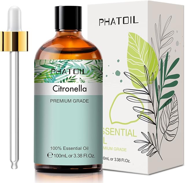 PHATOIL Citronella Essential Oil 100ML, Pure Premium Grade Citronella Essential Oils for Diffuser, Humidifier, Aromatherapy, Candle Making