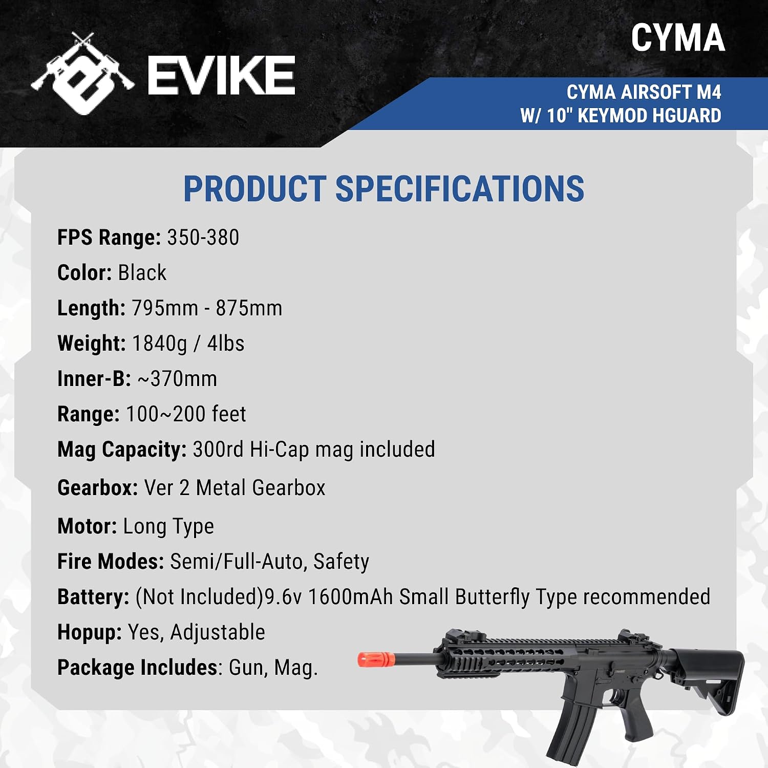 Evike x CYMA Sport Airsoft M4 w/ 10" KeyMod Rail