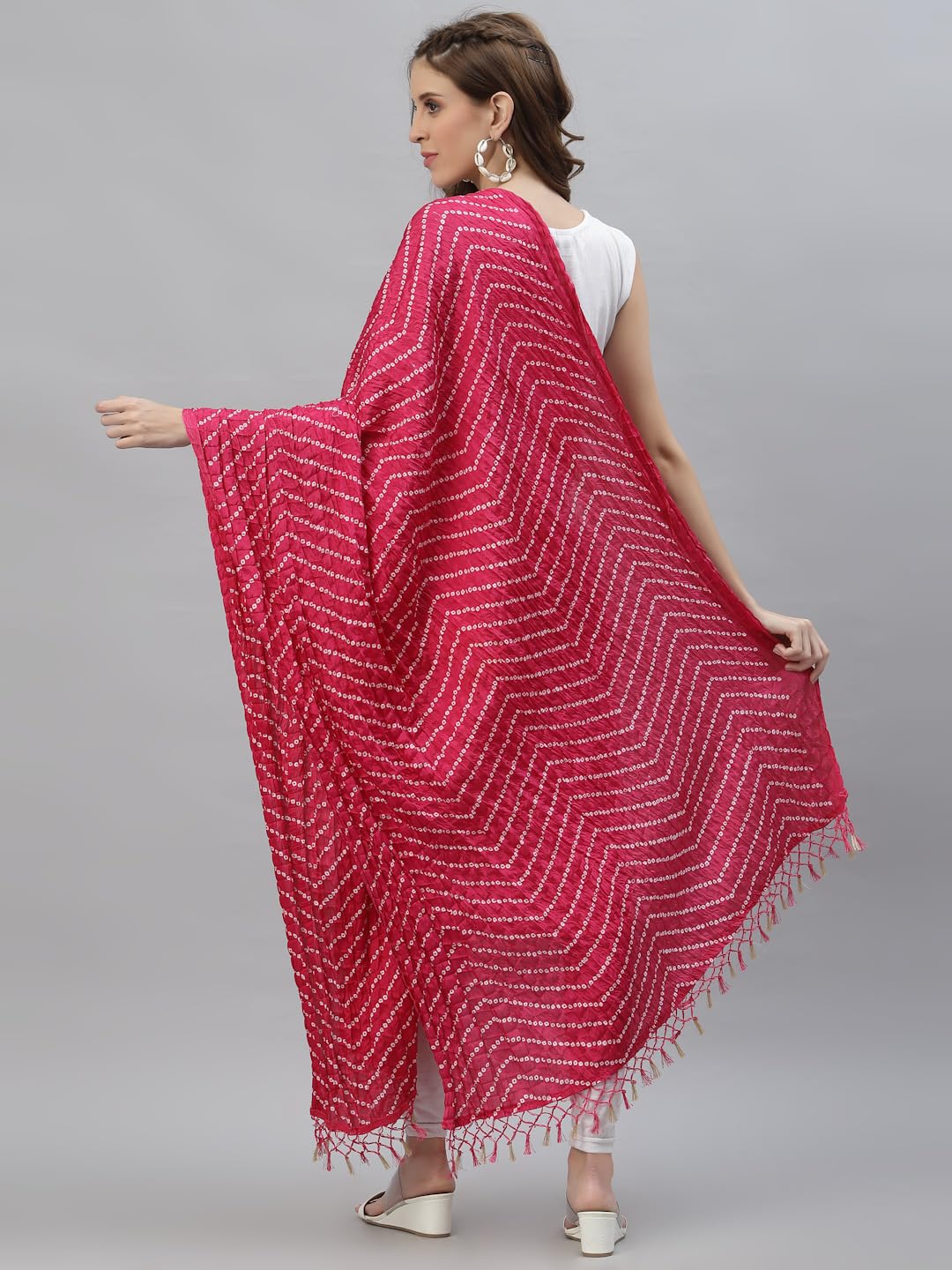 Stylum Women's Bandhani Print Silk Blend Dupatta (Dup001Pink_Pink)