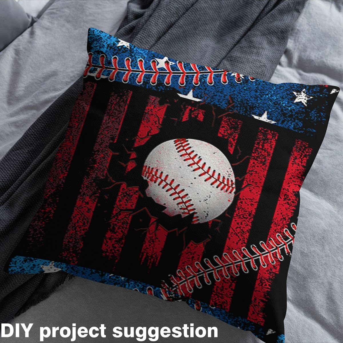 Erosebridal American Flag Decorative,Softball Upholstery Fabrics,Retro Baseball Sport Indoor Outdoor Decor for Kids Teens Adult,Stars Quilt Fabric by The Yard for Men Women,5 Yards,Bule Red
